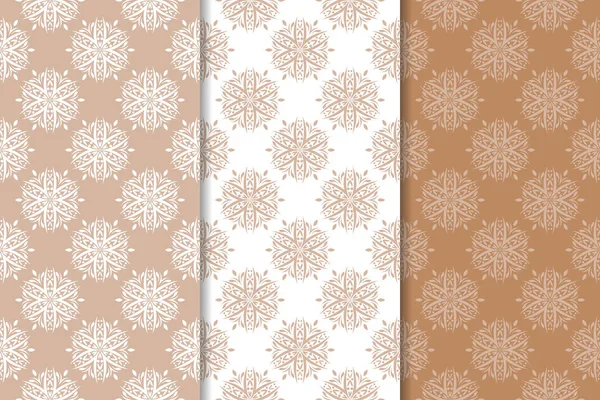 Kahverengi çiçek arka planlar. Tekstil ve duvar kağıtları için dikişsiz desen seti