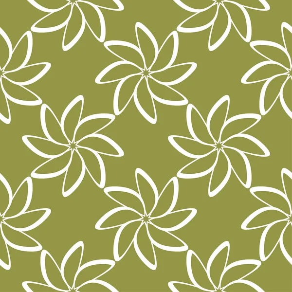 Zeytin yeşil zemin üzerine beyaz çiçek süsleme. Tekstil ve duvar kağıtları için seamless modeli