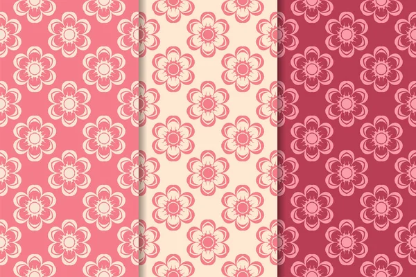 Kırmızı çiçekli süsler kümesi. Kiraz pembe dikey Dikişsiz desen. Duvar kağıdı arka plan
