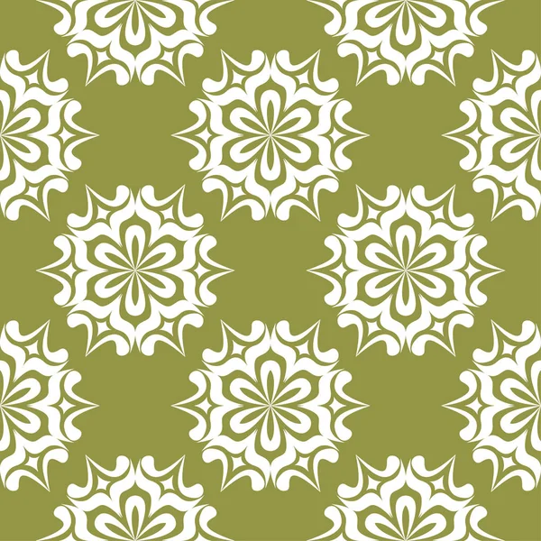 Zeytin yeşil zemin üzerine beyaz çiçekler. Tekstil ve duvar kağıtları için süs seamless modeli
