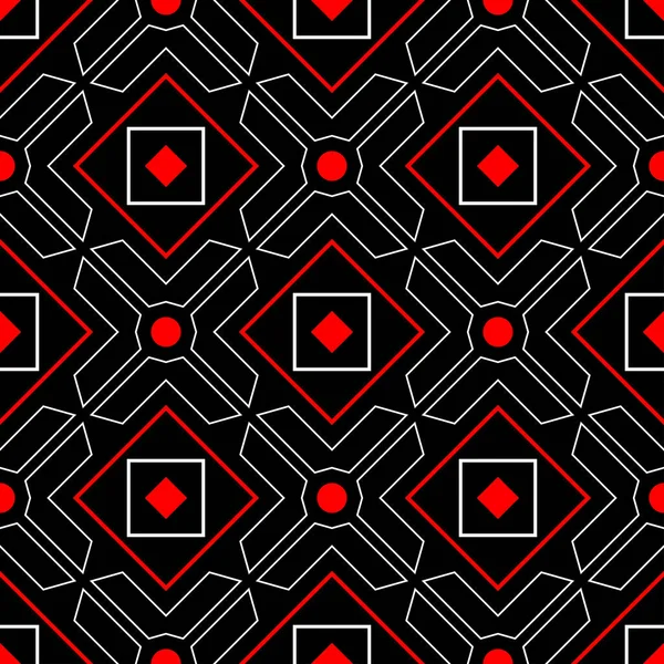Kırmızı ve beyaz geometrik desenler. Tekstil, kumaş, duvar kağıtları için sorunsuz siyah arka plan