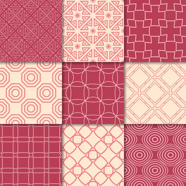 Kiraz kırmızı ve bej geometrik süsler. Web, Tekstil ve duvar kağıtları için dikişsiz desen koleksiyonu
