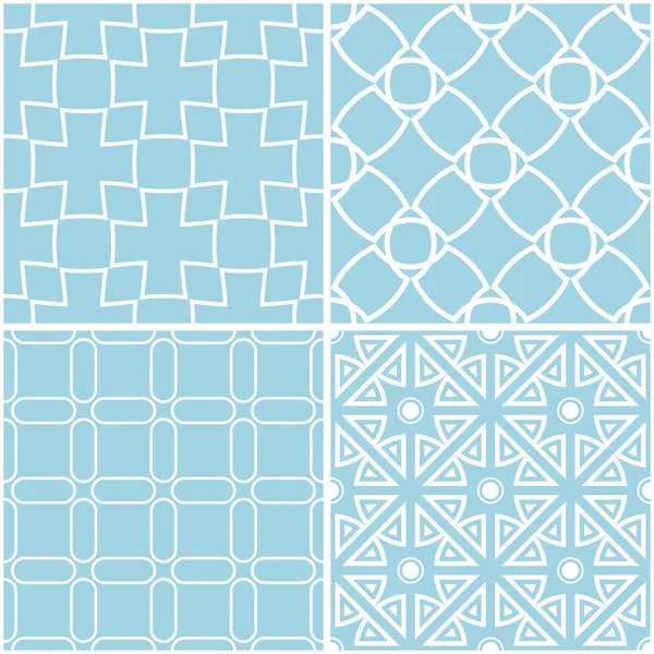Geometrik desenler. Mavi ve beyaz sorunsuz arka planlar kümesi. Vektör çizim