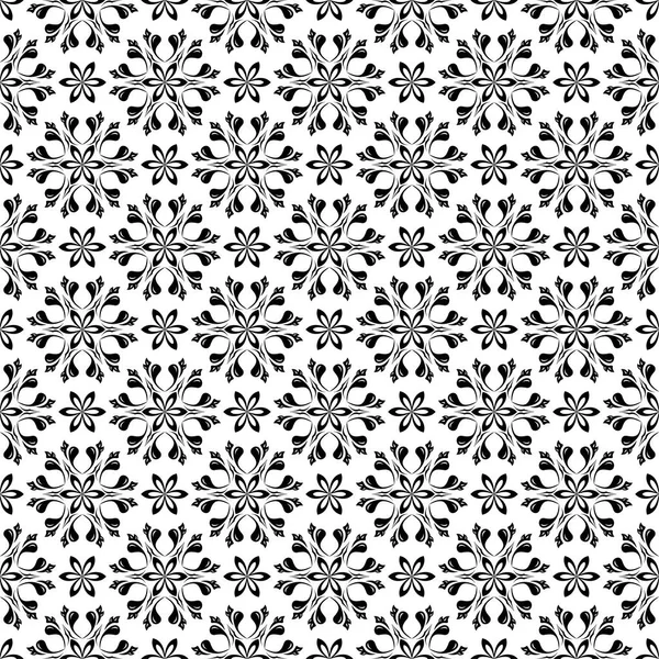 Zwarte Bloemen Ornament Witte Naadloze Achtergrond Naadloze Patroon Voor Textiel — Stockvector