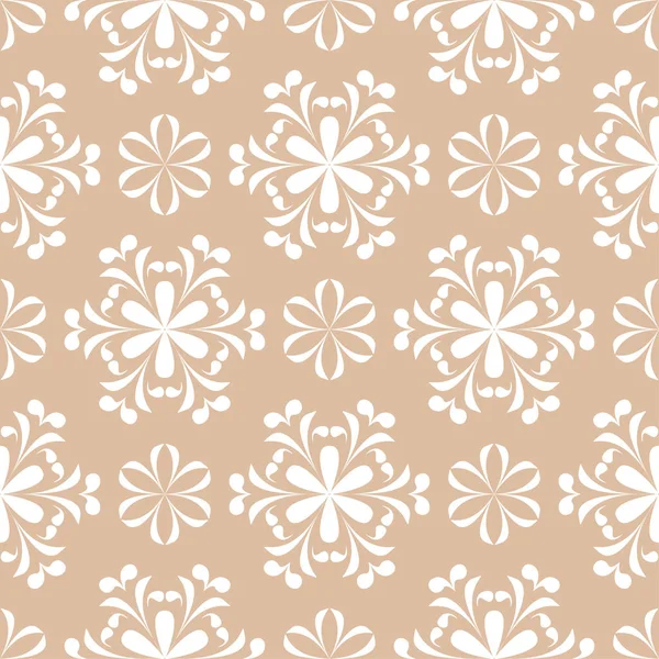 Bej renkli arka plan üzerinde beyaz çiçek süsleme. Tekstil ve duvar kağıtları için seamless modeli