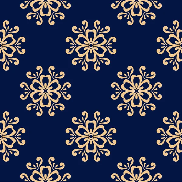 Koyu mavi zemin üzerine altın çiçek süsleme. Tekstil ve duvar kağıtları için seamless modeli
