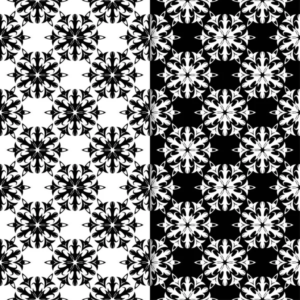 Siyah ve beyaz çiçek arka planlar. Tekstil ve duvar kağıtları için dikişsiz desen seti