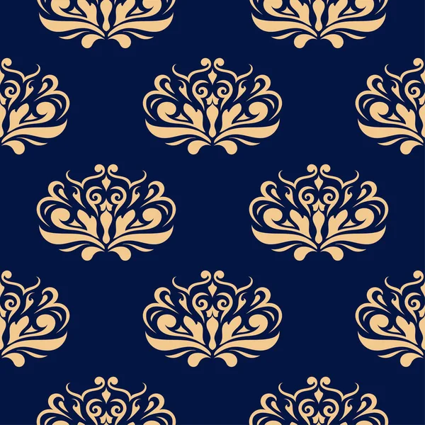 Koyu mavi zemin üzerine altın çiçek süsleme. Tekstil ve duvar kağıtları için seamless modeli