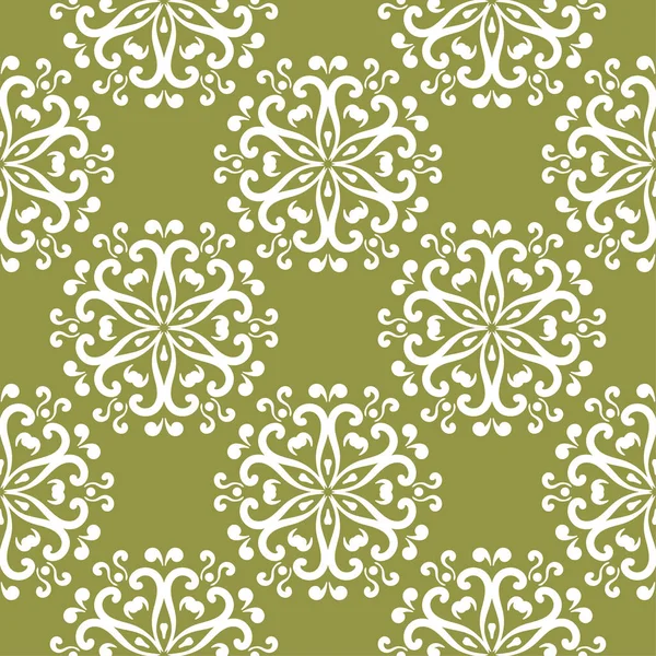 Zeytin yeşil zemin üzerine beyaz çiçek süsleme. Tekstil ve duvar kağıtları için seamless modeli