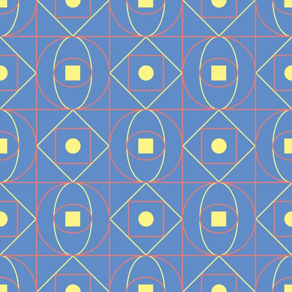 Mavi geometrik sorunsuz arka plan. Tasarım duvar kağıtları, Tekstil ve kumaş kırmızı ve sarı desenli parlak çok renkli