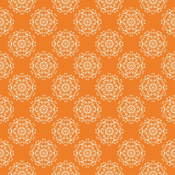 White Floral Ornament Orange Background Seamless Pattern Textile Wallpapers — Stock Vector