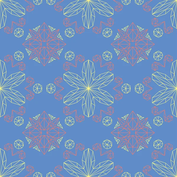 Çiçek seamless modeli. Mavi arka plan üzerinde kırmızı ve sarı çiçek öğeleri