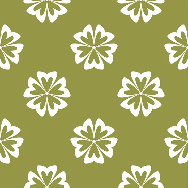 Zeytin yeşil zemin üzerine beyaz çiçekler. Tekstil ve duvar kağıtları için süs seamless modeli