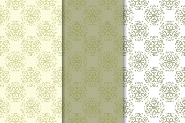 Ornements Floraux Sans Couture Vert Olive Ensemble Motifs Verticaux Pour — Image vectorielle