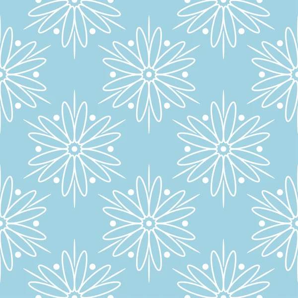 Mavi zemin üzerine beyaz çiçek süsleme. Tekstil ve duvar kağıtları için seamless modeli