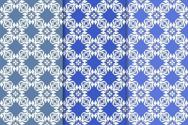 Mavi çiçekli süs tasarım kümesi. Duvar kağıtları ve kumaşlar için dikey Dikişsiz desen