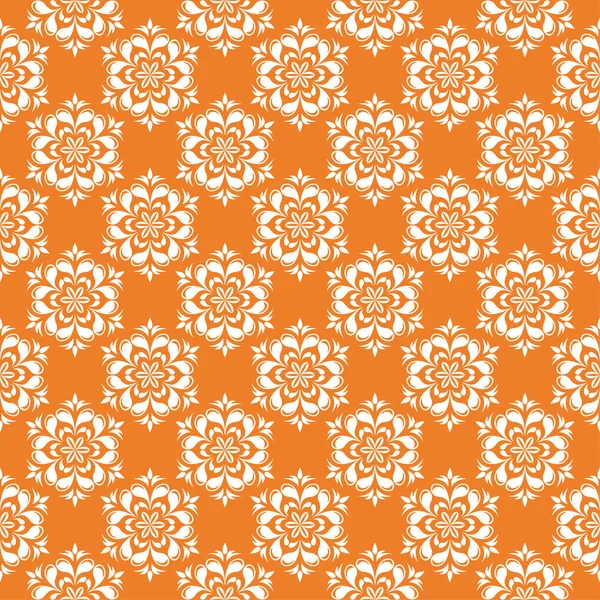 Turuncu zemin üzerine beyaz çiçek süsleme. Tekstil ve duvar kağıtları için seamless modeli