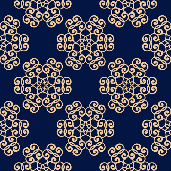 Koyu mavi zemin üzerine altın çiçek süsleme. Tekstil ve duvar kağıtları için seamless modeli