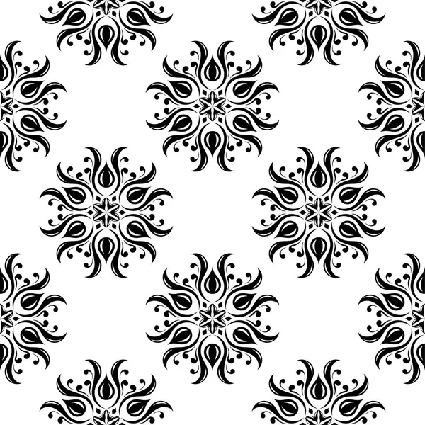 Beyaz arka planda siyah çiçek süsleme. Tekstil ve duvar kağıtları için seamless modeli