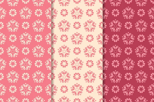 Kırmızı çiçekli süsler kümesi. Kiraz pembe dikey Dikişsiz desen. Duvar kağıdı arka plan