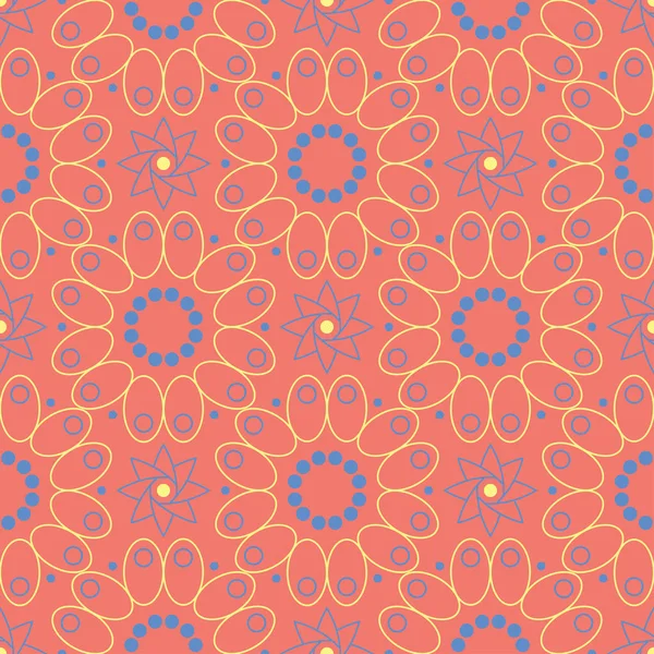 Çiçek tasarım seamless modeli. Duvar kağıtları ve Tekstil için somon kırmızı zemin üzerine parlak sarı ve mavi çiçek öğeleri