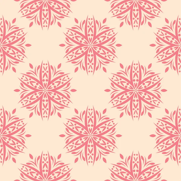 Bej renkli arka plan üzerinde kırmızı çiçekli süs. Tekstil ve duvar kağıtları için seamless modeli