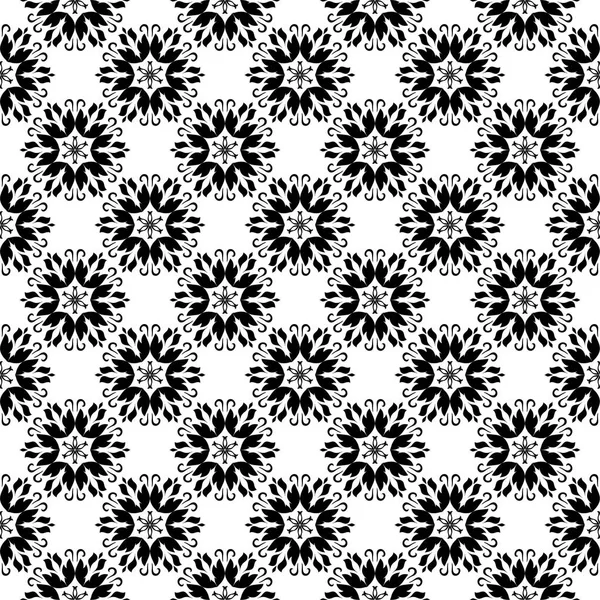 Siyah beyaz tek renkli çiçek süsleme. Tekstil ve duvar kağıtları için seamless modeli