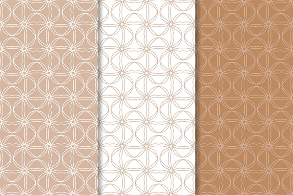 Kahverengi ve beyaz geometrik süsler. Web, Tekstil ve duvar kağıtları için dikişsiz desen seti