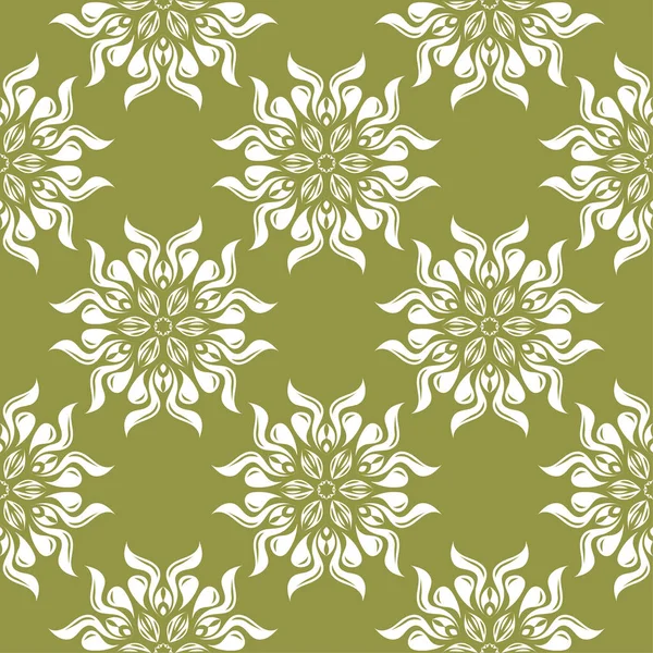 Weiße Blumen Auf Olivgrünem Hintergrund Ornamentale Nahtlose Muster Für Textilien — Stockvektor