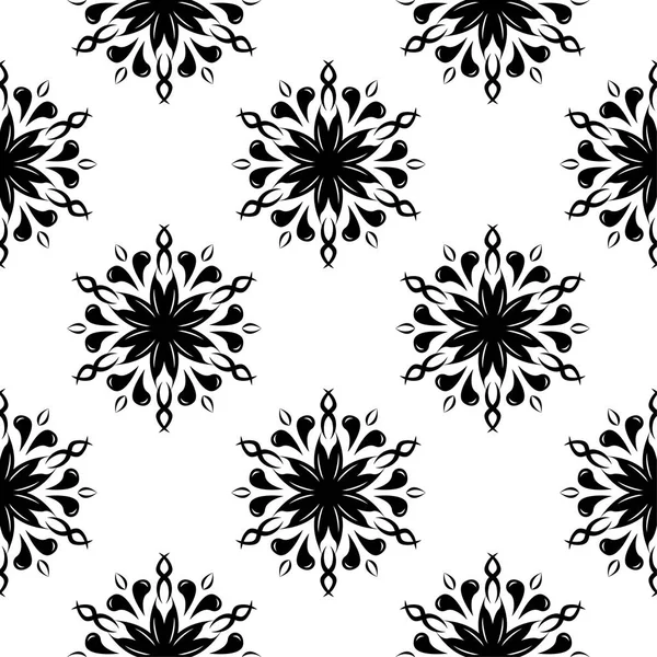 Beyaz arka planda siyah çiçek süsleme. Tekstil ve duvar kağıtları için seamless modeli