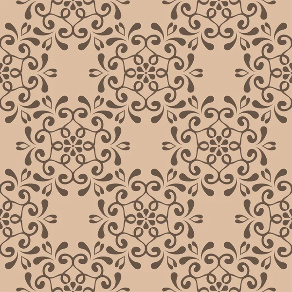 ベージュ色の背景に茶色の花飾り テキスタイルや壁紙のためのシームレスなパターン — ストックベクタ