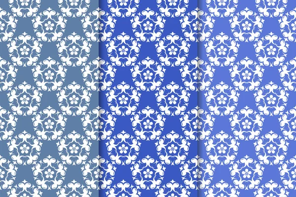Reihe Von Blauen Floralen Ziermustern Vertikale Nahtlose Muster Für Tapeten — Stockvektor