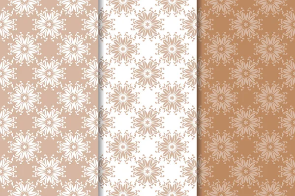 Çiçek süsler kümesi. Kahverengi, bej ve beyaz Dikişsiz desen Tekstil ve duvar kağıtları için