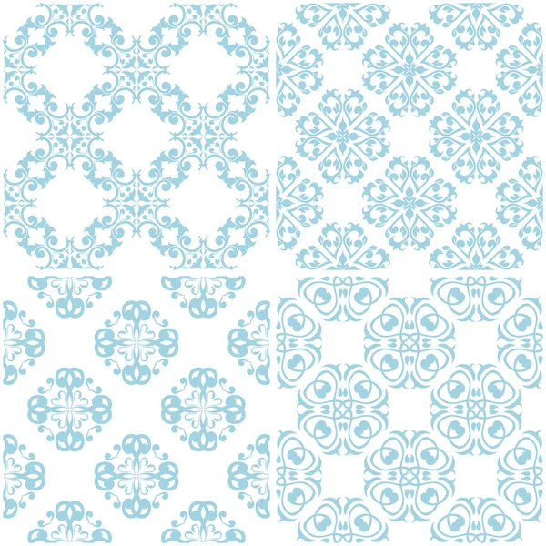 Çiçek desenleri. Beyaz ışık mavi öğeleri kümesi. Sorunsuz arka planlar. Vektör çizim