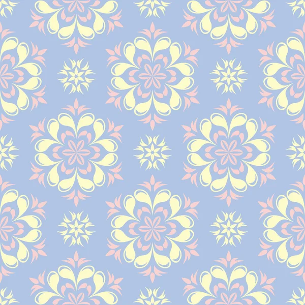 花卉无缝图案 淡蓝色背景以米色和粉红色的花元素为墙纸 纺织品和织品 — 图库矢量图片