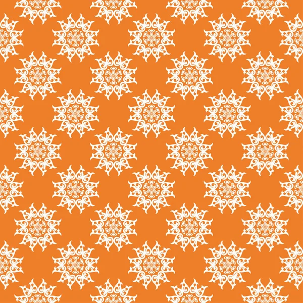 Adorno Floral Blanco Sobre Fondo Naranja Patrón Sin Costuras Para — Vector de stock