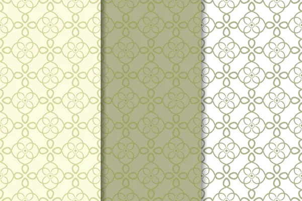 Zeytin yeşili ve beyaz çiçek arka planlar. Tekstil ve duvar kağıtları için dikişsiz desen seti