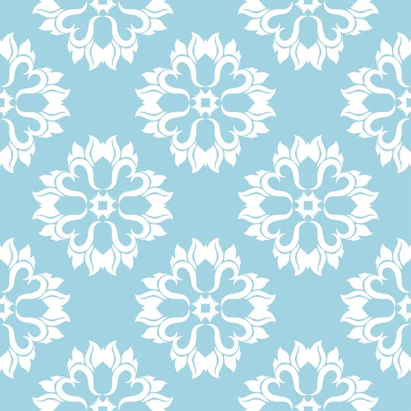 Mavi zemin üzerine beyaz çiçek süsleme. Tekstil ve duvar kağıtları için seamless modeli