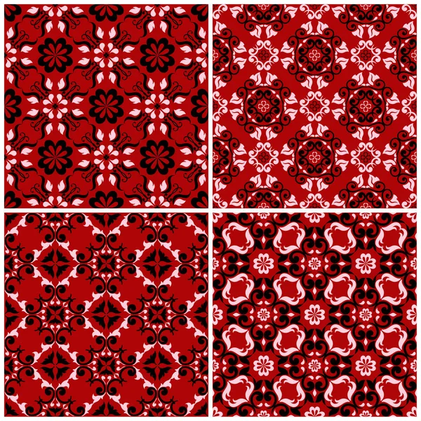 Kırmızı sorunsuz arka plan duvar kağıtları, Tekstil ve kumaş için siyah ve beyaz çiçek desenleri ile