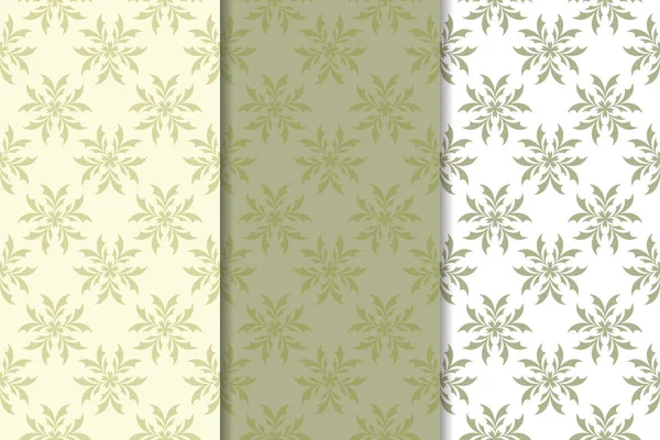 Zeytin yeşili çiçek arka planlar. Tekstil ve duvar kağıtları için dikişsiz desen seti