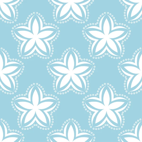 Mavi zemin üzerine beyaz çiçek süsleme. Tekstil ve duvar kağıtları için seamless modeli