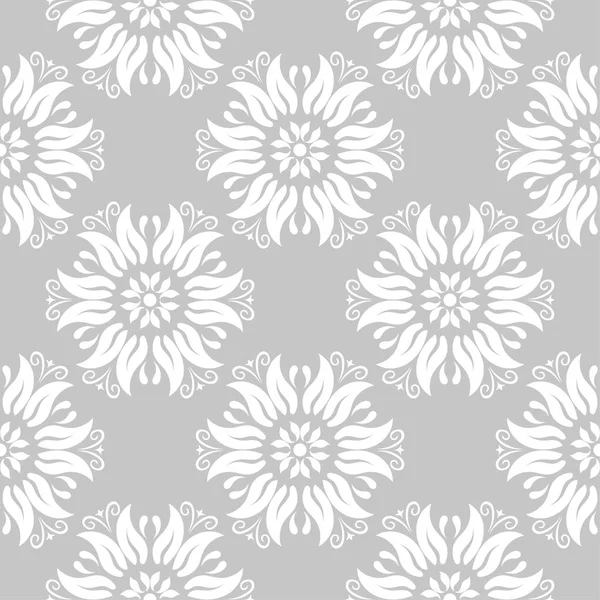 Gri arka plan üzerinde beyaz çiçek süsleme. Tekstil ve duvar kağıtları için seamless modeli