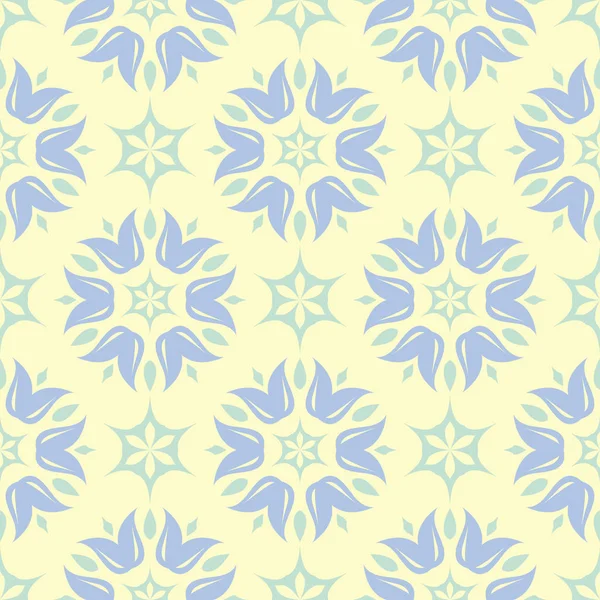 花卉无缝图案 米色背景以淡蓝色和绿色花元素为墙纸 纺织品和织品 — 图库矢量图片