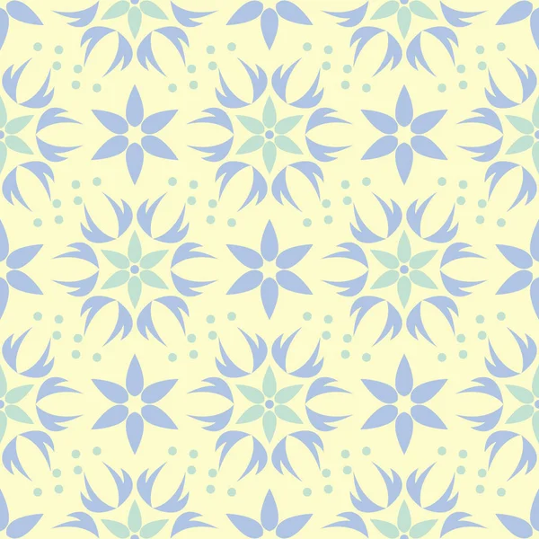 米色色花无缝图案 背景以淡蓝色和绿色花元素为墙纸 纺织品和织品 — 图库矢量图片