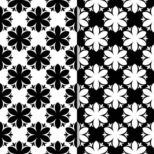Siyah ve beyaz çiçek arka planlar. Tekstil ve duvar kağıtları için dikişsiz desen seti