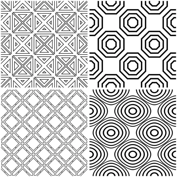 Patrones Geométricos Set Fondos Monocromáticos Blanco Negro Sin Costuras Ilustración — Vector de stock