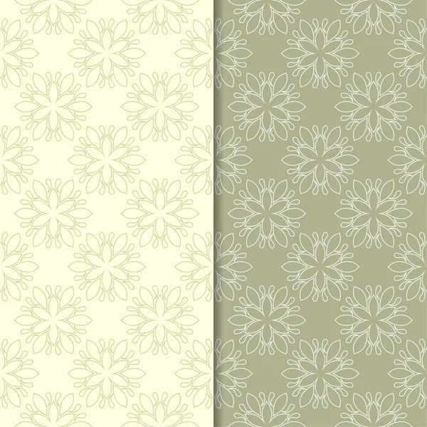 Olive Green Floral Backgrounds Set Seamless Patterns Textile Wallpapers — Stock Vector