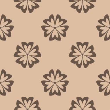 Bej renkli arka plan üzerinde koyu kahverengi çiçek süsleme. Tekstil ve duvar kağıtları için seamless modeli
