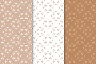 Kahverengi ve beyaz geometrik süsler. Web, Tekstil ve duvar kağıtları için dikişsiz desen seti