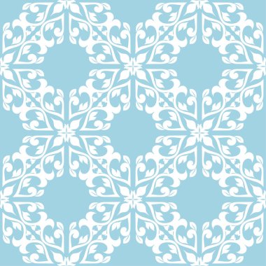 Mavi zemin üzerine beyaz çiçek süsleme. Tekstil ve duvar kağıtları için seamless modeli